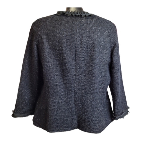 Talbots Tweed wool Boucle Jacket black sparkly lace ruffle fray trim Women's 12 - Picture 8 of 16